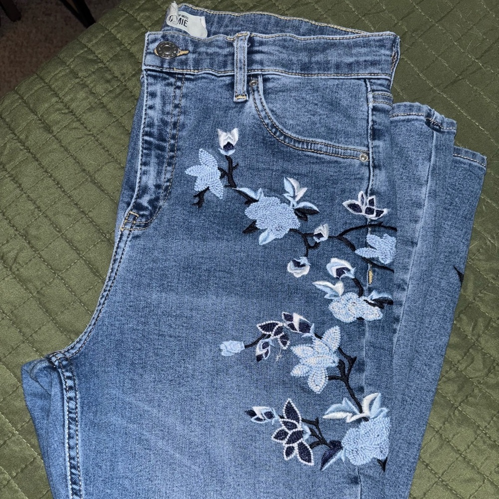 Topshop Blue Floral Embroidered Skinny Jeans